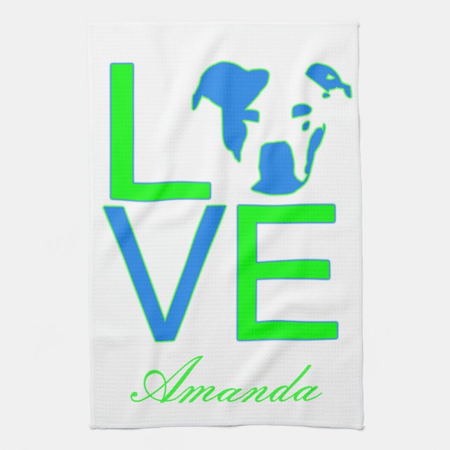 Serviette bleue et verte au néon d'amour de (Vertical)