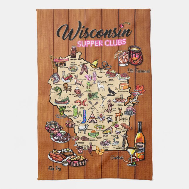 Serviette - Carte du club de souper du Wisconsin (Vertical)