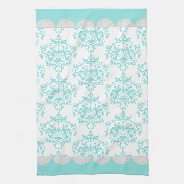 Serviette Chic Turquoise & Blanche Damask (Vertical)