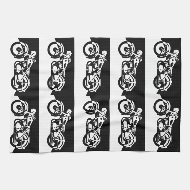 Serviette cyclable Black and White Motorcycle Stre (Horizontal)