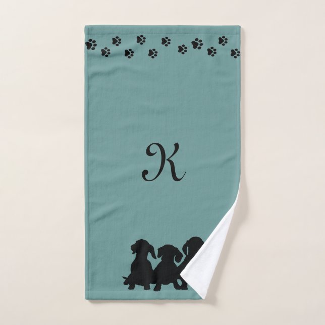 Serviette Dachshund Silhouette monogramme (Serviette à main)