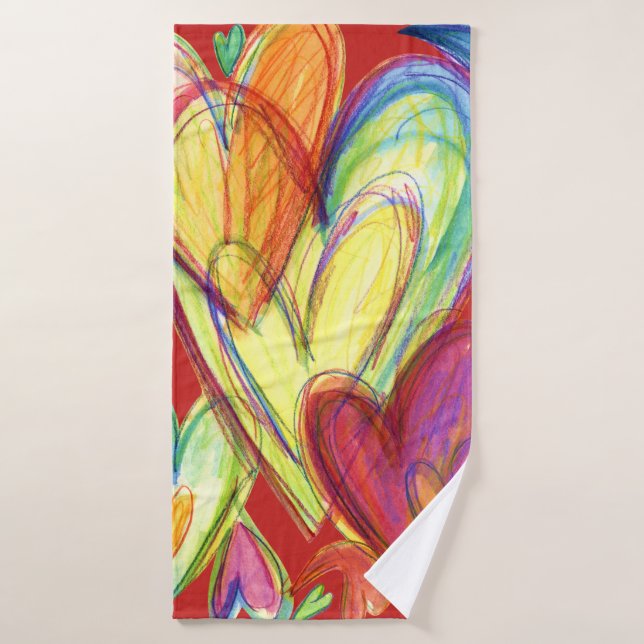 Serviette d'art des Coeurs de guérison Rouge (Serviette de bain)