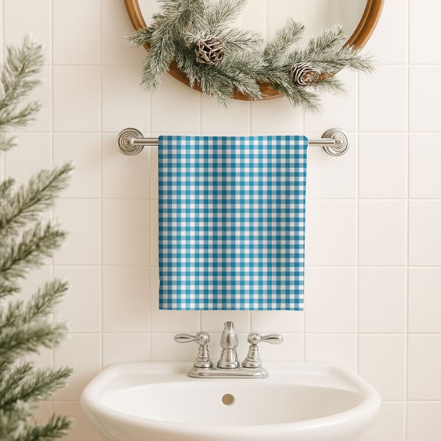 Serviette de bain à carreaux bleus, cadeau robuste (Blue Tartan Bath Towel Rugged Gift for His Space)