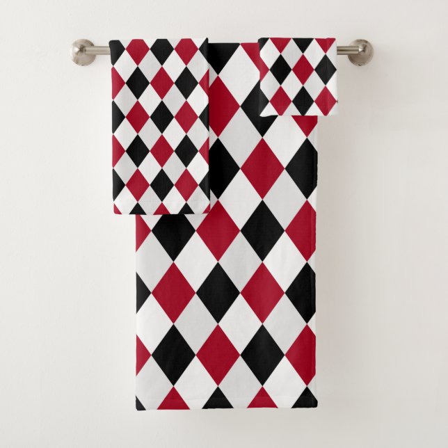 Serviette de bain à motif diamant Harlequin noir e (En situation)