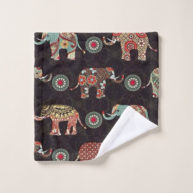 Serviette de bain à motif éléphant décoratif (Gant de toilette)