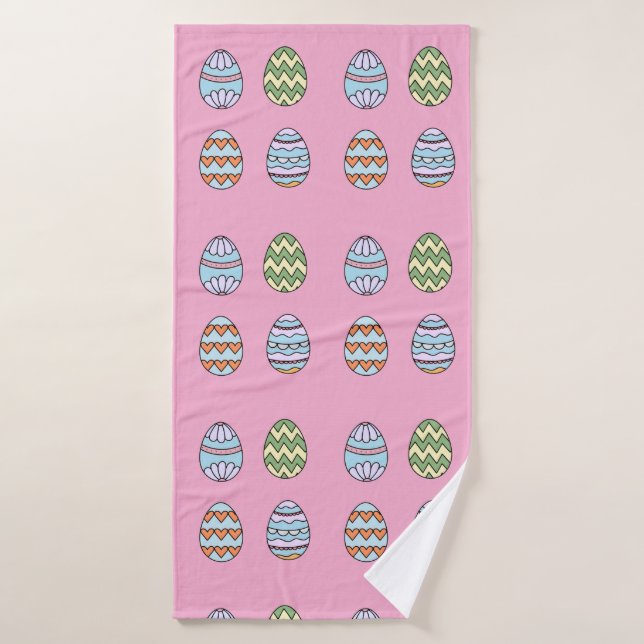 Serviette de bain à motif œufs de Pâques roses (Serviette de bain)