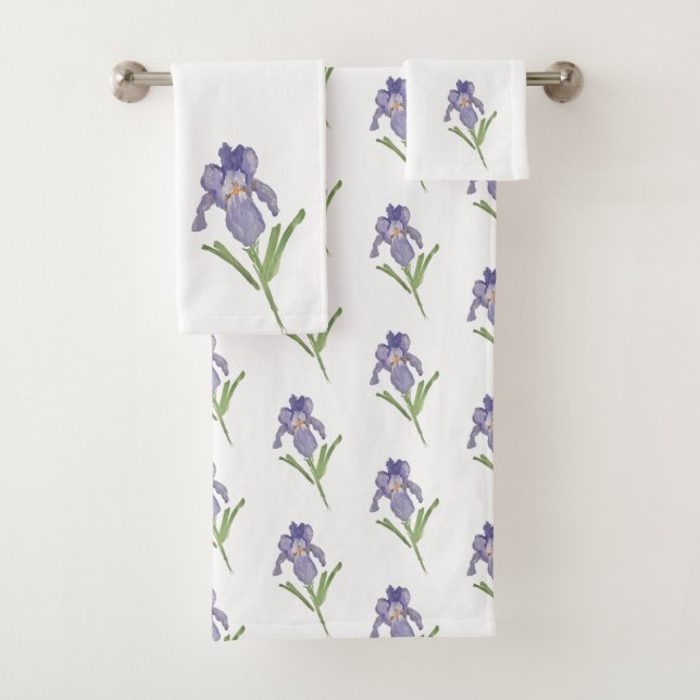 Serviette De Bain À Peinture Fleur Iris Violet (En situation)
