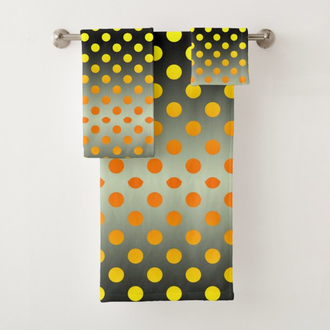 Serviette de bain à pois dégradé gris et jaune mod (En situation)