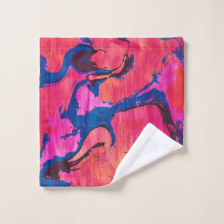 Serviette de bain abstraite de style Ebru bleu rou