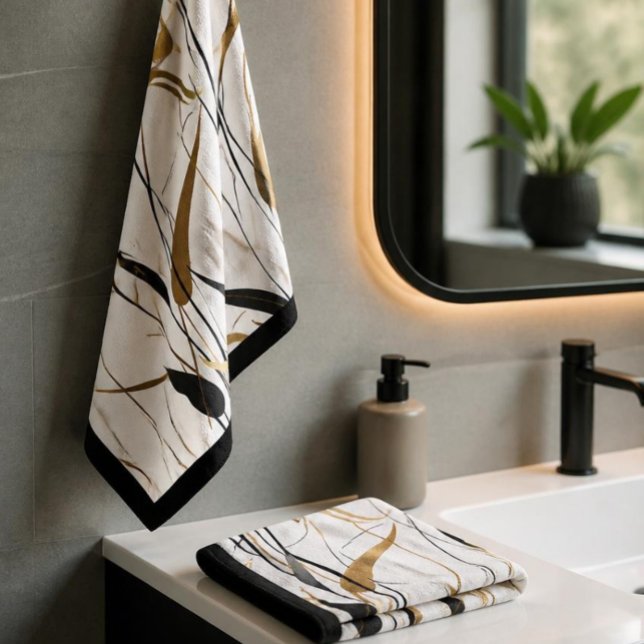 Serviette de bain abstraite noire et or moderne (Créateur téléchargé)
