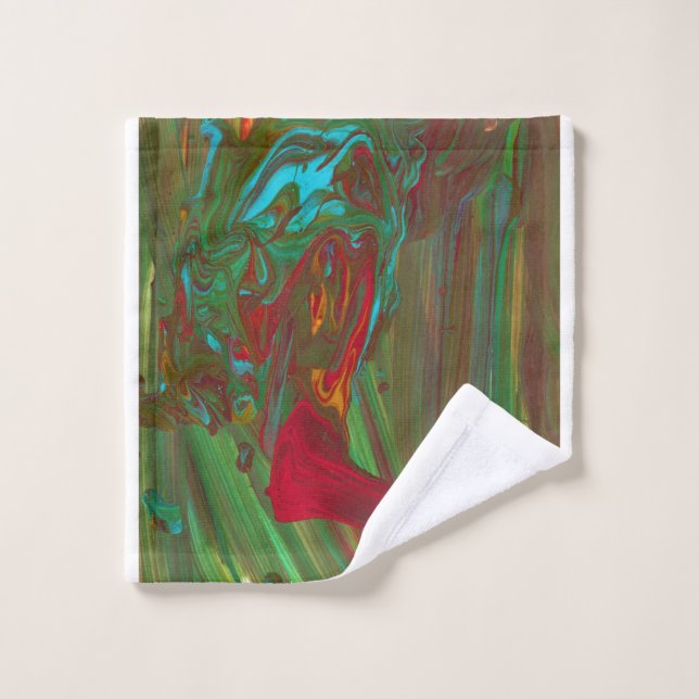 Serviette de bain abstraite rouge vert gras 1 : de (Gant de toilette)
