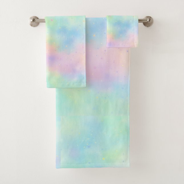Serviette de bain arc-en-ciel pastel à l'aquarelle (En situation)