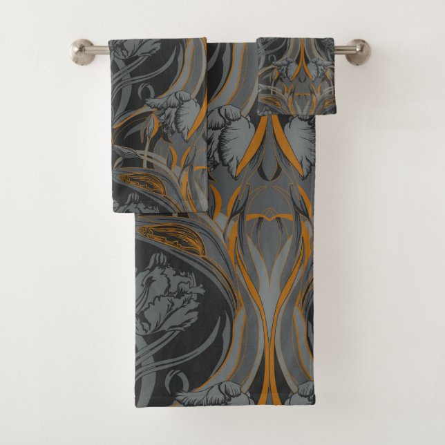 Serviette de bain Art Nouveau Gris et Or (En situation)
