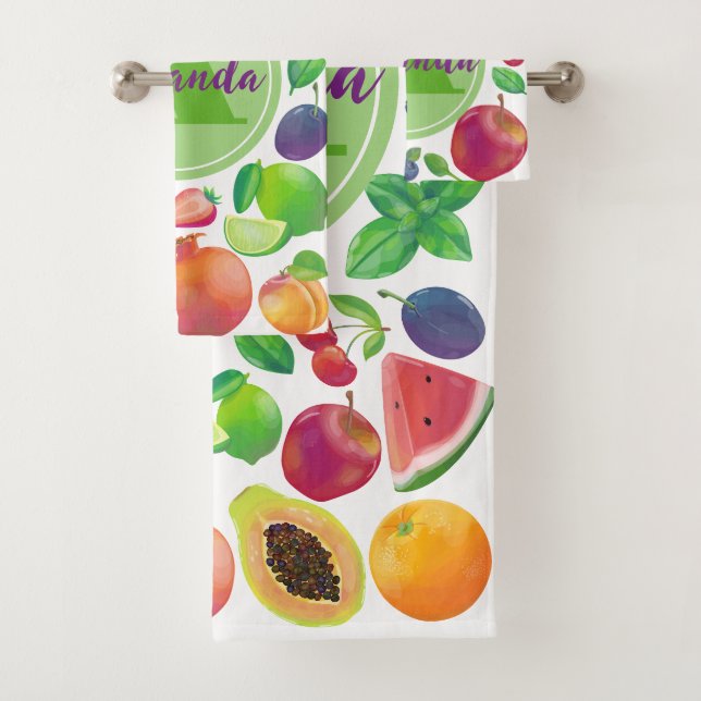 Serviette de bain aux fruits brillants juteux (En situation)