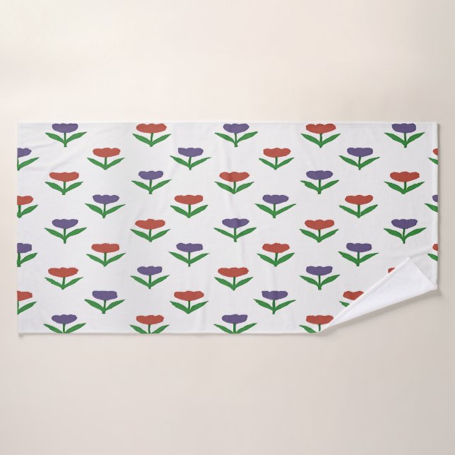 Serviette de bain aux tulipes rouges et violettes (Serviette de bain)