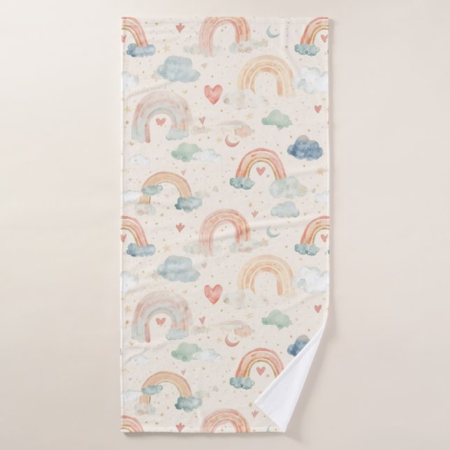 Serviette de bain bébé arc-en-ciel pastel aquarell (Serviette de bain)