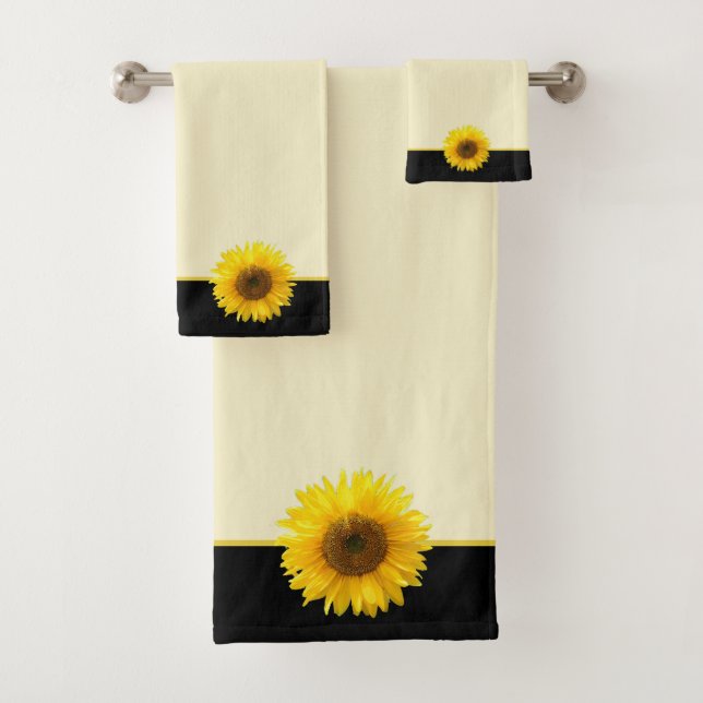 Serviette de bain beige clair et noir Sunflower (En situation)