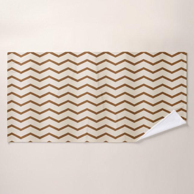 Serviette de bain beige et marron à motif zigzag (Serviette de bain)