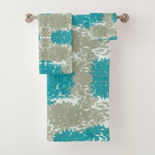 Serviette de bain beige et Turquoise