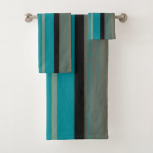 Serviette de bain beige noire et Turquoise