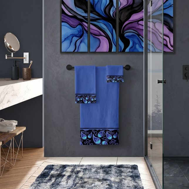 Serviette de bain bleu et turquoise en cachemire (Créateur téléchargé)