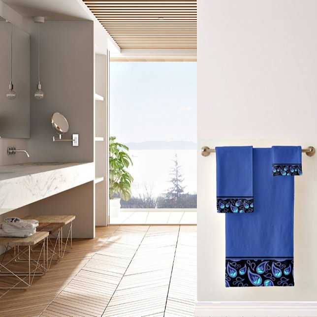 Serviette de bain bleu et turquoise en cachemire (Créateur téléchargé)