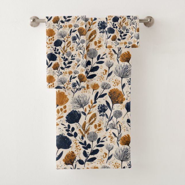 Serviette de bain botanique Navy & Ochre (En situation)