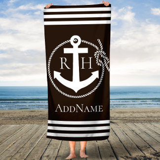 Serviette de bain Brown en corde Ancre personnalis