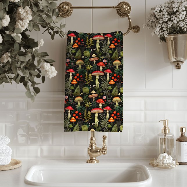 Serviette de bain Champêtre Champignons aux Couleu (Rural Life Bath Towel Mushrooms in Warm Colors)