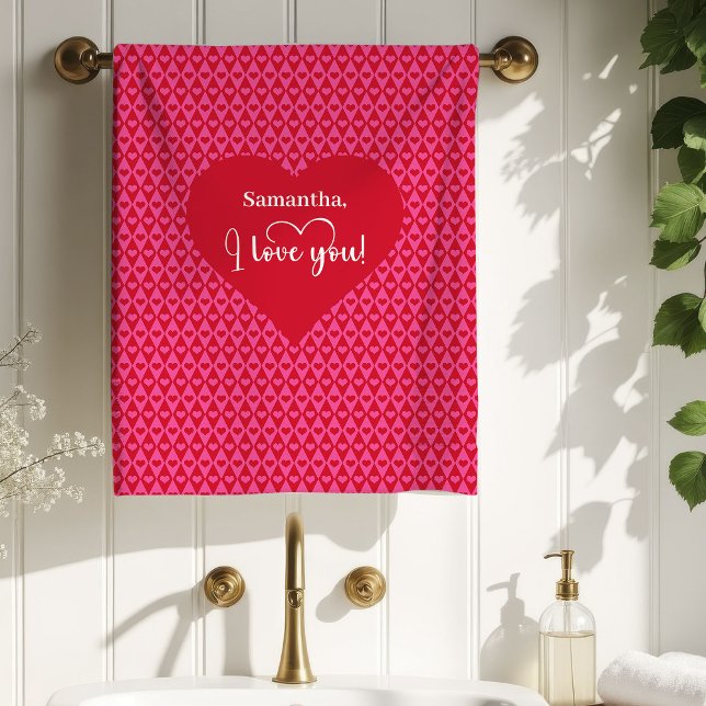 Serviette de bain classique rouge cœurs cadeau d'a (Classic Red Hearts Love Gift Valentine Bath Towel)