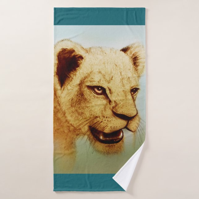 Serviette de bain colorée illustrée - Lion (Serviette de bain)