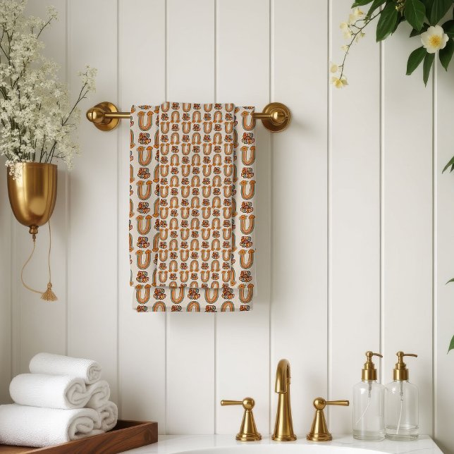 Serviette de bain Copper & Pink Swirl Style du mil (Mid-Century Bath Towel Copper & Pink Swirl Style)