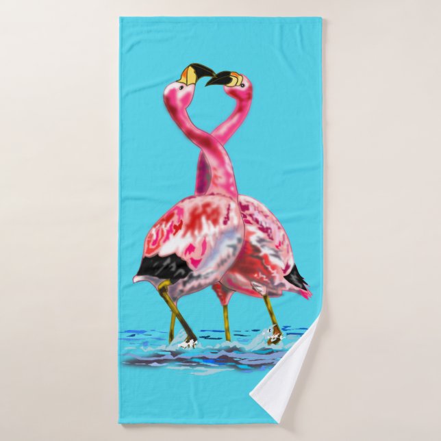 Serviette de bain Couple Flamant rose Rose (Serviette de bain)