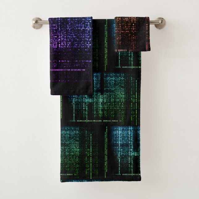 Serviette de bain cyberpunk Code Matrice Numérique (En situation)
