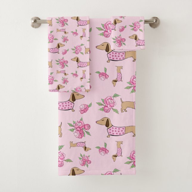 Serviette de bain Dachshund Ensemble Doxie + Peoni (En situation)
