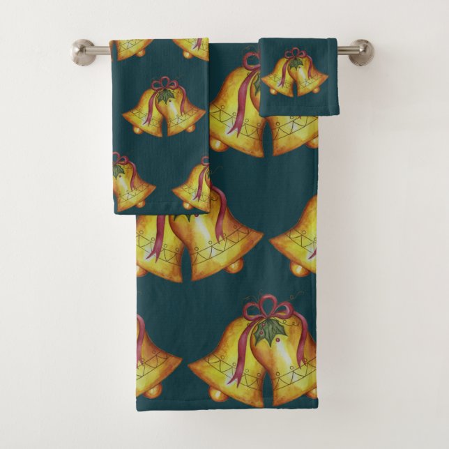 Serviette de bain de cloches de Noël verte (En situation)