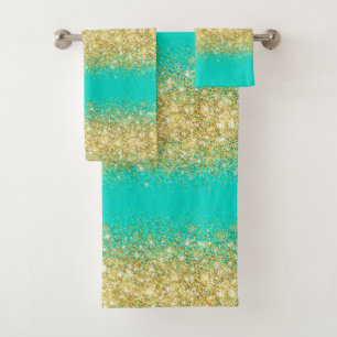 Serviette de bain de luxe Turquoise Gold Parties s