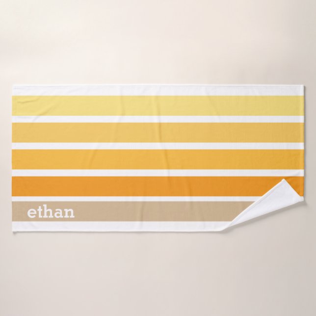 Serviette de bain en bande jaune, orange et Brown  (Serviette de bain)