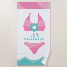 Serviette de bain en bikini rose personnalisée