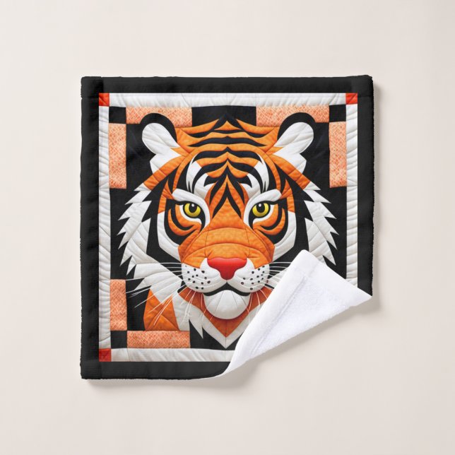 Serviette de bain en courtepointure de tigre  (Gant de toilette)