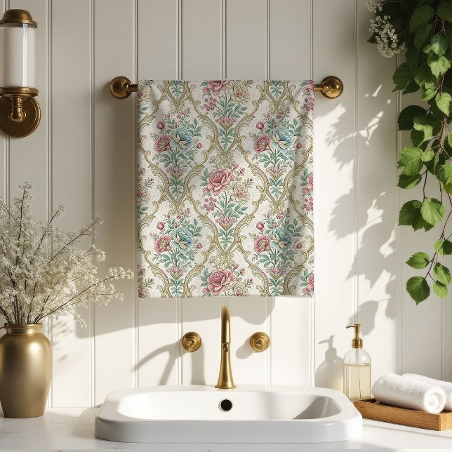 Serviette de bain en damas pastel de style victori (Pastel Damask Bath Towel Romantic Victorian Style)