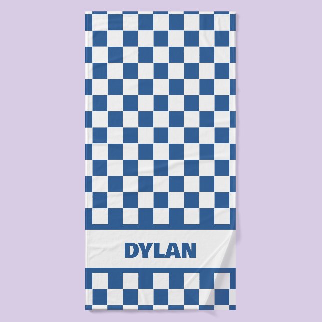 Serviette de bain en damier bleu royal gras (Serviette de bain)