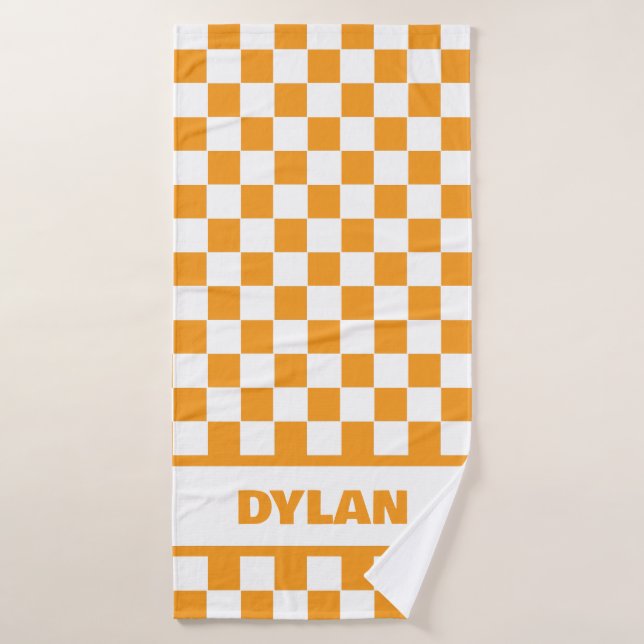 Serviette de bain en damier orange gras (Serviette de bain)