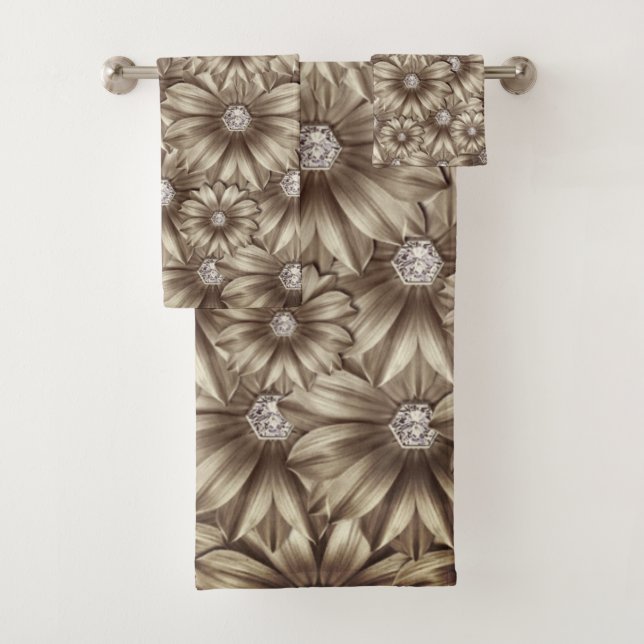 Serviette de bain en diamant Fleurs Jeu de pierre (En situation)