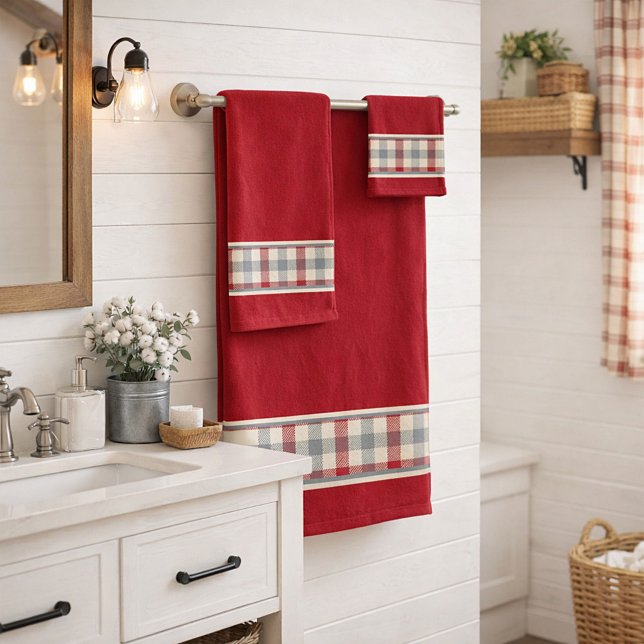 Serviette de bain en plaid de style ferme rouge et (Créateur téléchargé)
