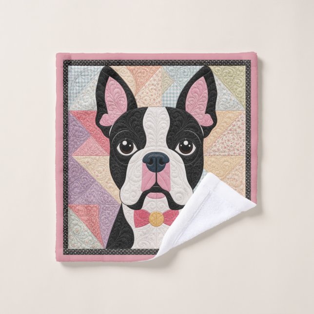 Serviette de bain en quilt Boston Terrier (Gant de toilette)