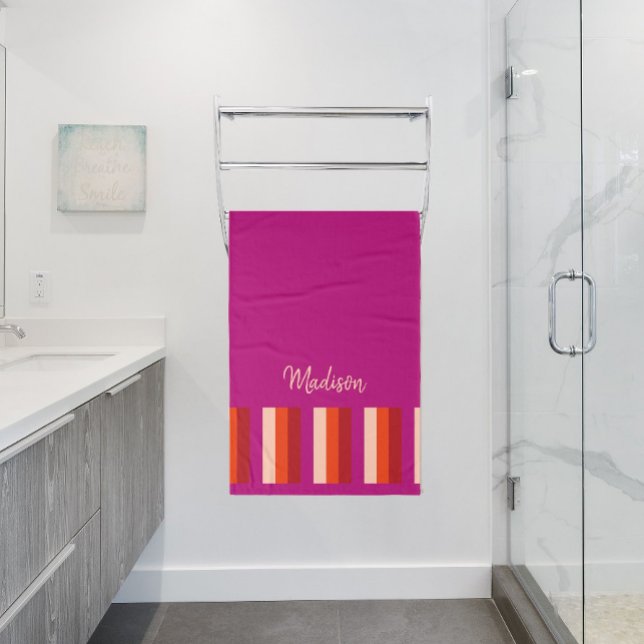 Serviette de bain en rayures estivales - rose fonc (Créateur téléchargé)