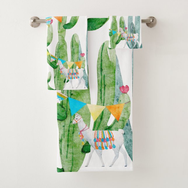 Serviette de bain Ensemble Boho Llama Cactus Bohèm (En situation)