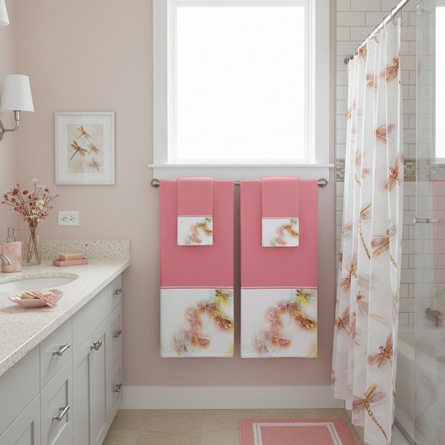 Serviette de bain ensemble de dragonflies aquarell (Créateur téléchargé)