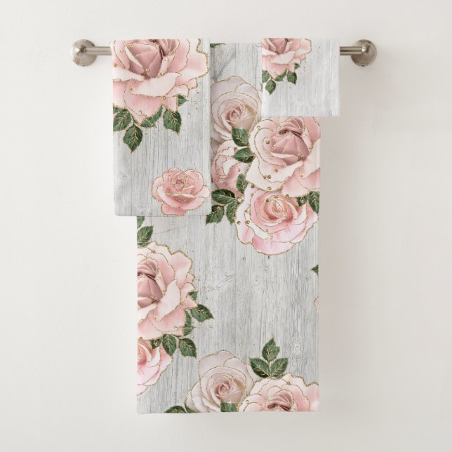 Serviette de bain Ensemble Rustique Blush Roses et (En situation)